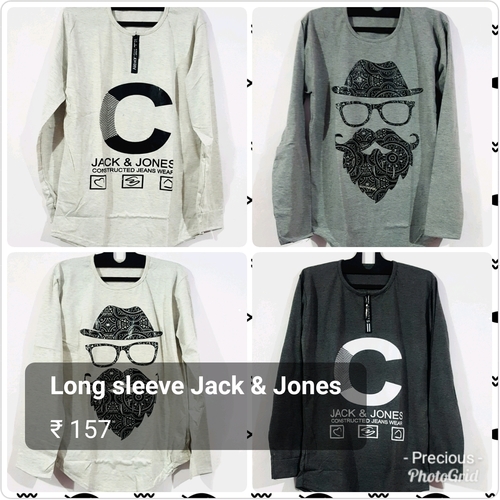 Mens T-Shirt - Cotton, Long Sleeve, Grey | O-Neck Collar, Printed Pattern, Classic Design for Casual and Everyday Wear