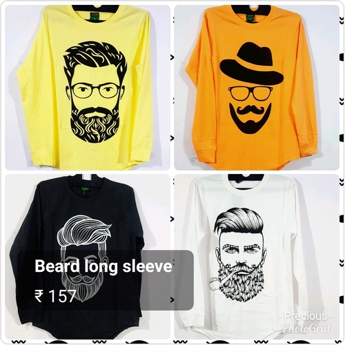 Mens T-Shirt - Cotton Long Sleeve O-Neck, Printed Design | Available in Blue, White, Black, Grey, Yellow, Red, Sky Blue, Green
