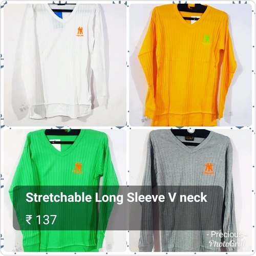 Long Sleeve T Shirt - Spandex Fabric, V-Neck Collar , Available in Blue, White, Black, Grey, Yellow, Red, Sky Blue, Green