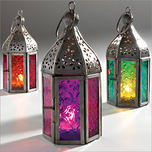 Lantern - Metal & Glass, 150x100x100 mm, Silver | Portable Light, Ambient Lighting, Moroccan Style