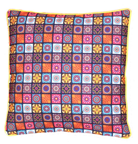 Digital Printed Multi Color Traditional Design Cushion Cover - Poly Cotton 40x40 cm (16x16 inches) , Square Shape, Zipper Closure, Customizable Options