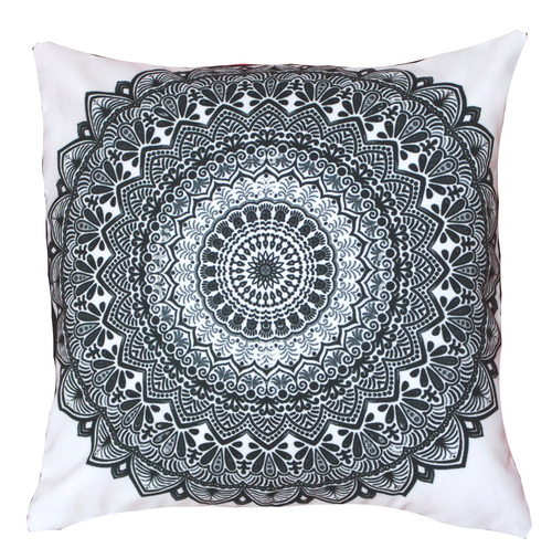 Digital Printed Mandala Design Cushion Cover - Cotton Blend, 40x40 cm (16x16 inches), White | Square, Zip Closure, Ideal for Home, Garden, Travel