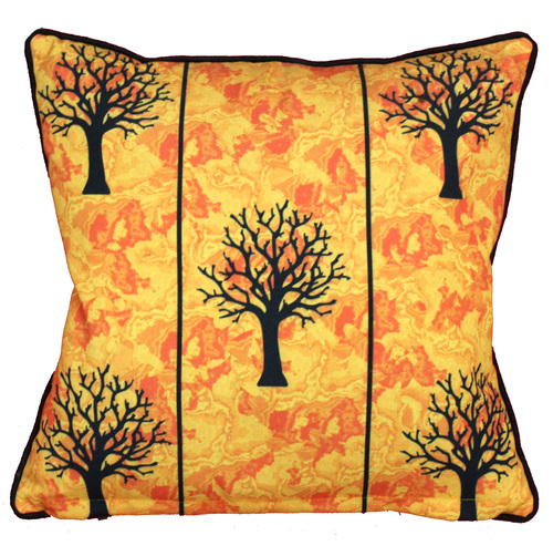 Digital Printed Tree Design Cushion Cover - Poly Cotton 40x40 cm, Yellow Color, Square Shape, Zipper Closure | Ideal for Home, Garden, and Travel Use
