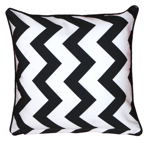 Digital Printed Zigzag Design Cushion Cover - Poly Cotton 40x40 cm (16x16 inches), White Color, Square Shape, Zipper Closure, Ideal for Home & Travel