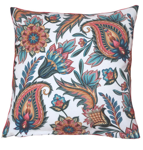 Digital Floral Print Cushion Cover - 40x40 cm (16x16 inches) Cotton, White Color, Square Shape, Digital Printed, Zipper Closure