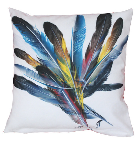 Digital Printed Feather Design Cushion Cover - Poly Cotton 40x40 cm (16x16 inches), White, Digital Print Pattern, Zipper Closure, Versatile Use for Home and Travel