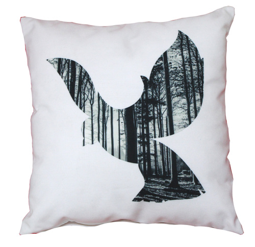 Digital Printed Bird Design Cushion Cover - Poly Cotton 40x40 cm (16x16 inches), Custom Sizes and Materials, Printed Pattern, Zipper Closure, White Color