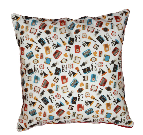 Digital Printed Fancy Design Cushion Cover - Cotton Material, 40x40 cm (16x16 inches), White Color, Square Shape, Zipper Closure, Printed Pattern