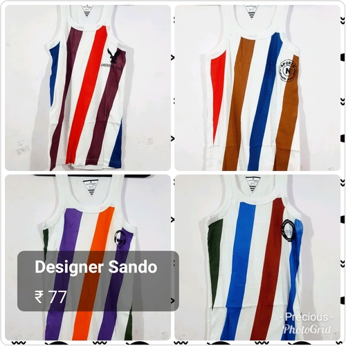 Mens Printed Sando - Spandex, Size M, L, Xl | White Striped Pattern, Sleeveless Design For Boys & Men