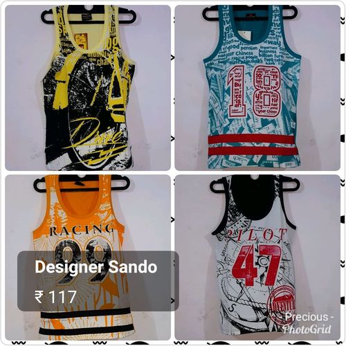 Mens Graphic Print Sando - Cotton, Size L/M/XL | Vibrant Colors: Blue, White, Black, Grey, Yellow, Red, Sky Blue, Green - Sleeveless Design for Boys and Men
