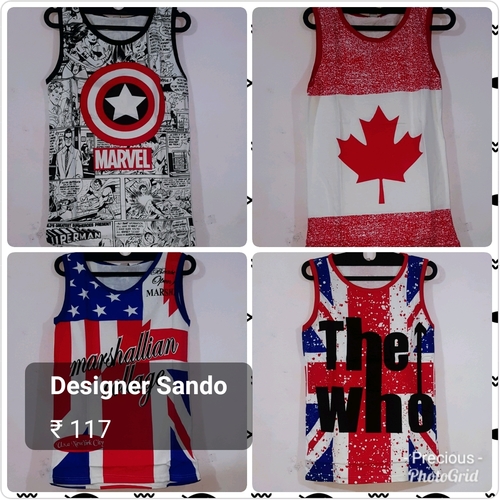 Mens Cotton Printed Sando - Cotton Size [L M XL] Colors: Blue White Black Grey Yellow Red Sky Blue Green | Sleeveless Printed Design for Boys & Men