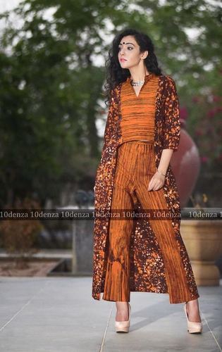 Cotton Hand Block Kurtis - Cotton, 42 Inches, Orange | Hand Block Print, Comfortable Fit, Three-Piece Set