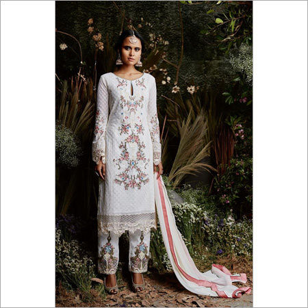 white georgette embroidered palazzo style pakistani suit 30003