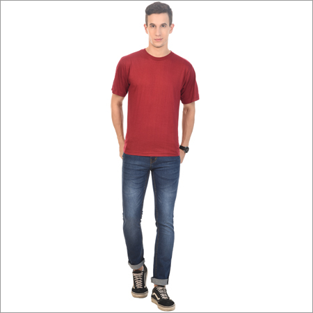 Mens Crew Neck Plain T-Shirt - Cotton, Short Sleeves, Red | O-Neck, Smooth Texture, Wrinkle Free, Perfect for Formal & Casual Wear