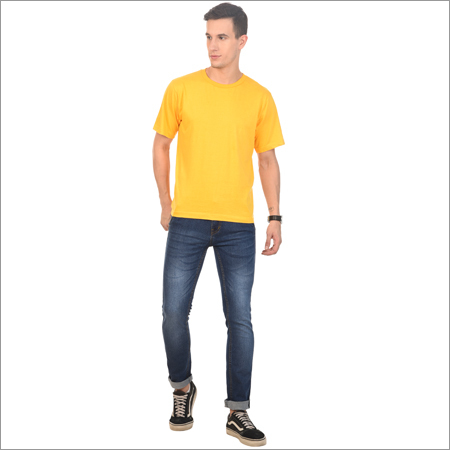 Mens Half Sleeves Round Neck Plain T-Shirt - Cotton, Custom Sizes Available, Yellow Color, Short Sleeves, Soft Texture, Neat Stitching, Skin Friendly