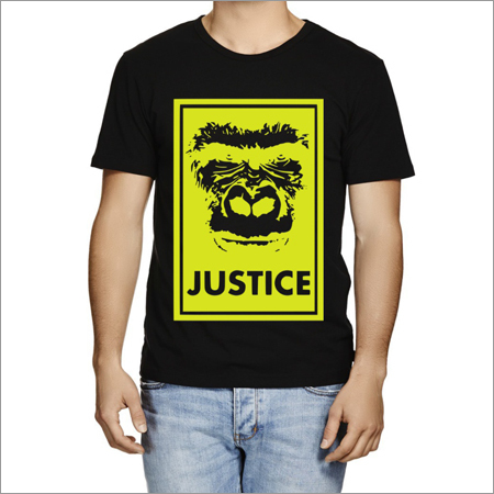Mens Printed Round Neck T-Shirt - Cotton, Short Sleeves, Black Color | Vibrant Design, Stylish Look, Easy to Wash