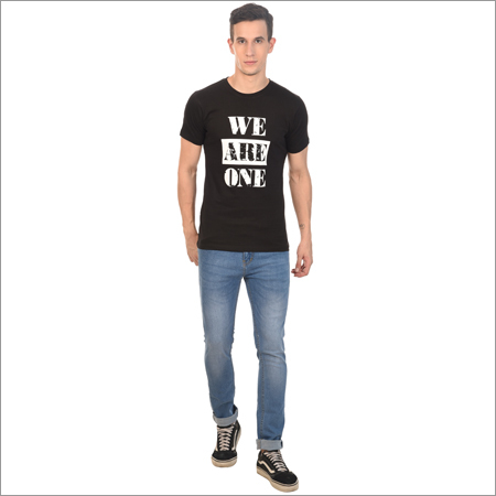 Mens Custom Print Round Neck T-Shirt - Cotton, Various Sizes , Black Color, Short Sleeves - Easy to Wash, Resistant to Shrink, Nice Fitting