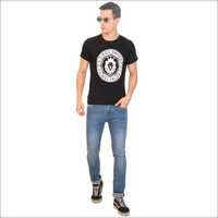 Mens Party Wear Printed T-shirt - Cotton Fabric, Short Sleeve, Black Color, Polo Collar | Smooth Texture, Shrink Resistant, Comfortable Fit