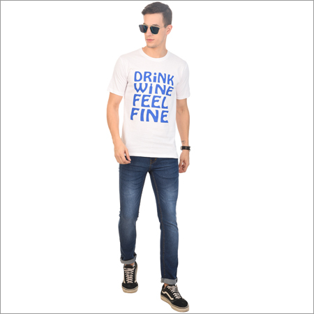 Mens White Color Printed T-Shirt - Cotton Fabric, O-Neck, Short Sleeves | Lightweight, Color Fade Resistant, Smooth Texture