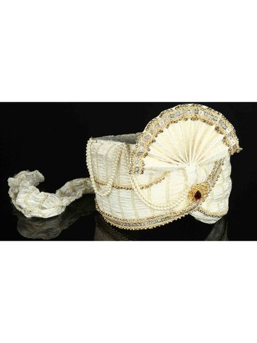 White Net Beads Wedding & Bridal Turban - Customizable Readymade Design, Traditional Style for Men | Dry Clean Only, 7 Days Express Shipping