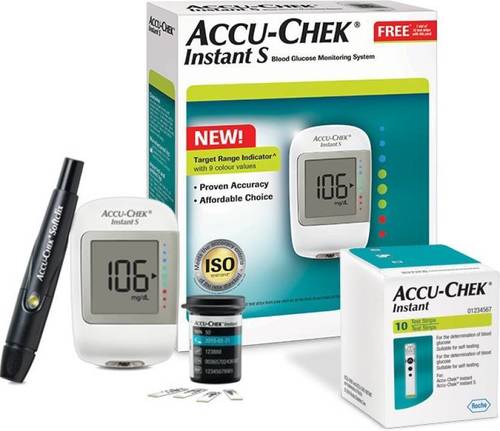 White And Black Accu-Chek Instant Glucometer With 10 Strip Free