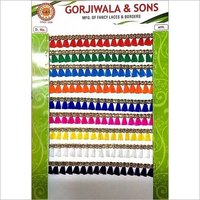 Zalar Lace - Silver Zari Thread , High Quality Yarn, Multicolor With Rectangular Fringes For Garments