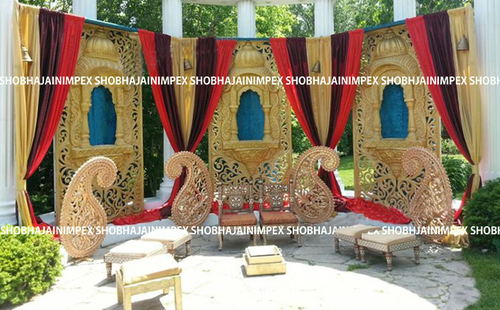 Gold Jharoka Wedding Fiber Panel Backdrop