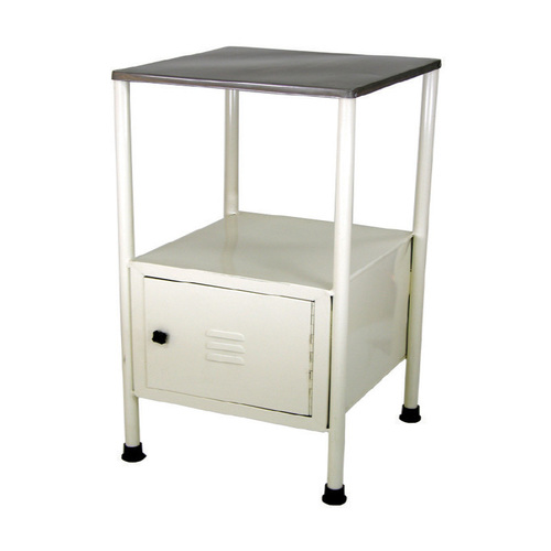 Bed Side Locker - CRCA Steel, 35x35x80 cm, Off-White, SS Top, Powder Coated, Storage