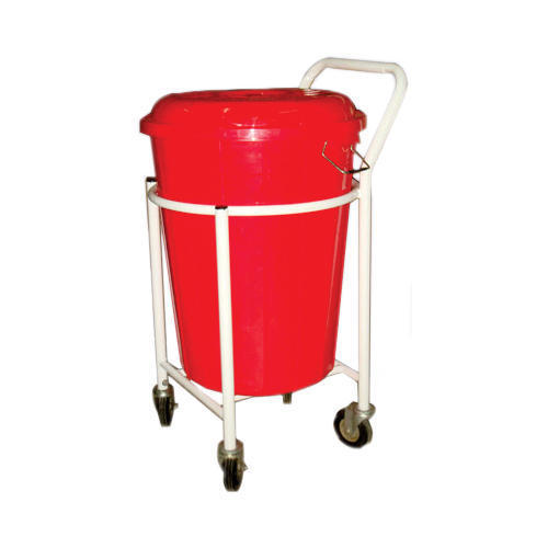 Liner Trolley - MS/SS Frame, 75mm Swivel Castors, Red, Plastic Bucket with Heavy Duty Lid | Easy Mobility, Durable Frame, Secure Lid, Waste Disposal