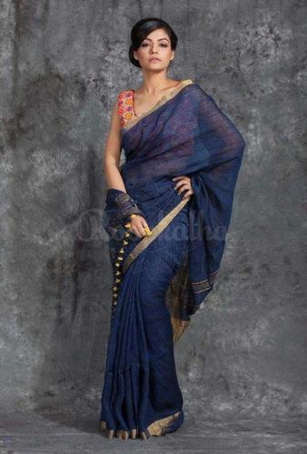 Navy Blue Linen Saree