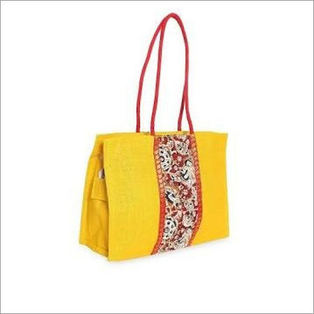 Jute Yellow Handbags Design: Plain