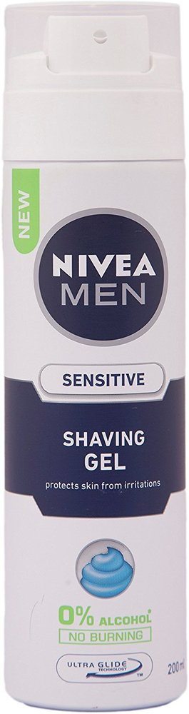 Nivea For Men Sensitive Shaving Gel - Gel 200 ml, Blue Color - Softens Stubble, Protects Skin from Irritation