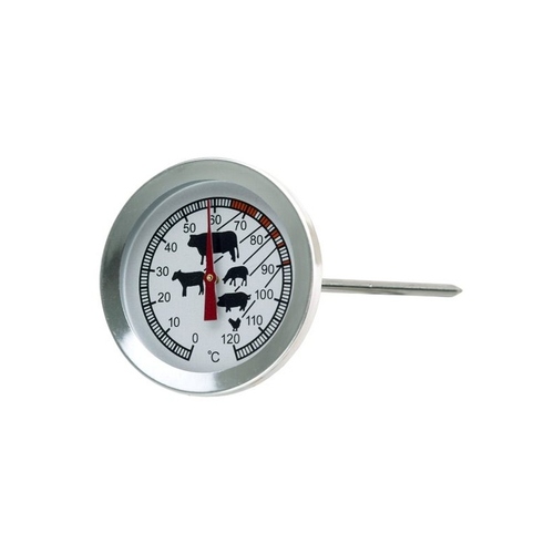 Meat Roasting Thermometer - Stainless Steel 45mm Dial, 4x105mm Probe, 0-120°C Range, Clear Meat Markings