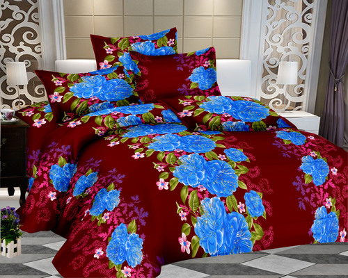 Bedsheet Printed Bedsheet - 100% Cotton 224cm x 275cm Red Color 250 Thread Count | Double Bed Sheet with 2 Pillow Covers Washable
