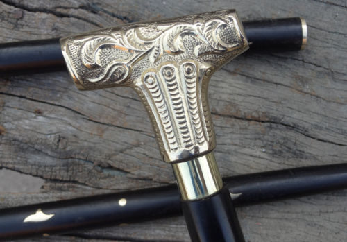 Vintage Brass Handle Antique Style Victorian Cane Wooden Walking Stick By PIRU ENTERPRISES