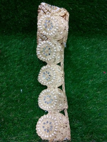 Handwork Lace - Mono Net, 2-3 Inch Width, 9-15 Meter Length | Double-Sided Embroidered Lace with Vibrant Beads