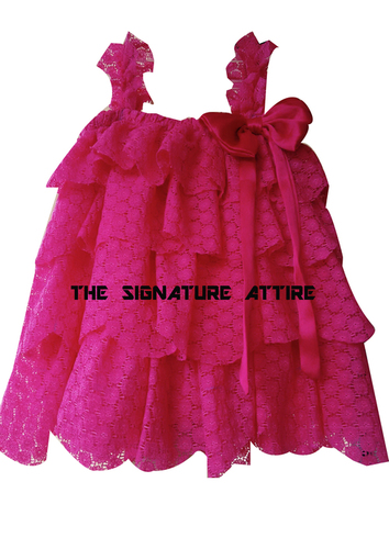 Lace Dress - Jacquard, Customizable Sizes XS-XXS, Pink | Trendy Ruffle Design, Quick Dry, Washable, No Fade, Dry Clean Only