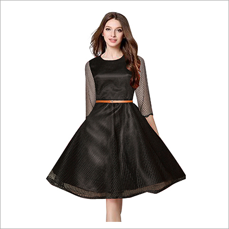Ladies Apparel - Modern Trendy Dress | Short Sleeves, Black, 34-35 Length, Plain Dyed, All Season, No Fade, Washable, Fabric from Top Global Sources