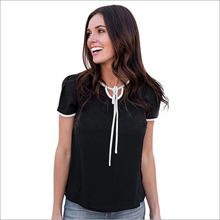 Ladies T-Shirt - Cotton Blend, Short Sleeves, O-Neck, Plain Black | Designed for Comfort with Smooth Surface, Ideal for Casual Wear