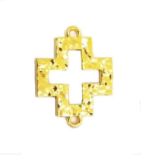 24k Gold Plated Cross Shape Textured Metal Charm Connector - Charm Pendant - Jewelry Pendant - Helping Jewelry Charm