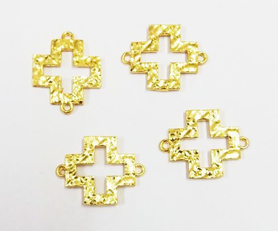 24k Gold Plated Cross Shape Textured Metal Charm Connector - Charm Pendant - Jewelry Pendant - Helping Jewelry Charm