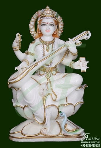 Marble Saraswati Idol - Durable Marble, Variable Height, White | Intricate Details, Smooth Finish, Custom Sizes