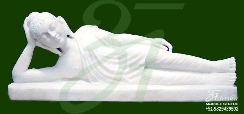 Marble Buddha Statue - Marble, Variable Sizes, White | Hand-carved Detail, Polished Finish, Reclining Style, Elegant Decor