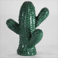 Dark Green Metal Cactus Sculpture
