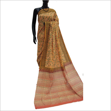 Hand block Ladies Beige Saree