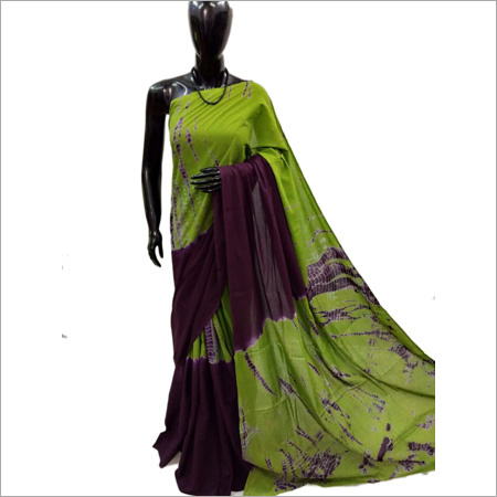 Green Black Hand Block Print Silk Saree