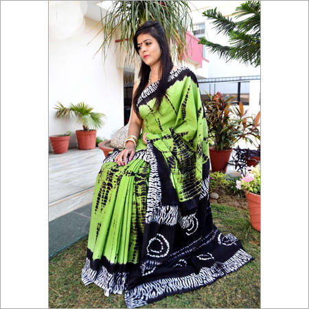 Hand block Ladies Green Printed Saree