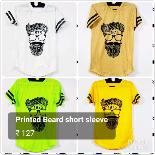 Round Neck - Printed Cotton Short Sleeve T-Shirt , Blue, White, Black, Grey, Yellow, Red, Sky Blue, Green Colors for Men