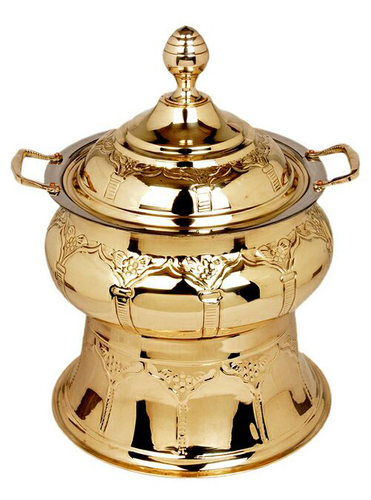 BRASS CHA - Brass, 12x12x10 Inches, 5 Liters | Polished Finish, Dome Lid, Two Handles, Heat Retention