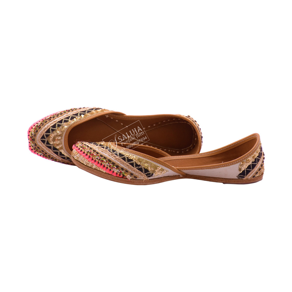 Designer Leather Punjabi Jutti - Custom Sizes 5-10.5 USA | Extra Padding, Flat Heel, All-Season Comfort